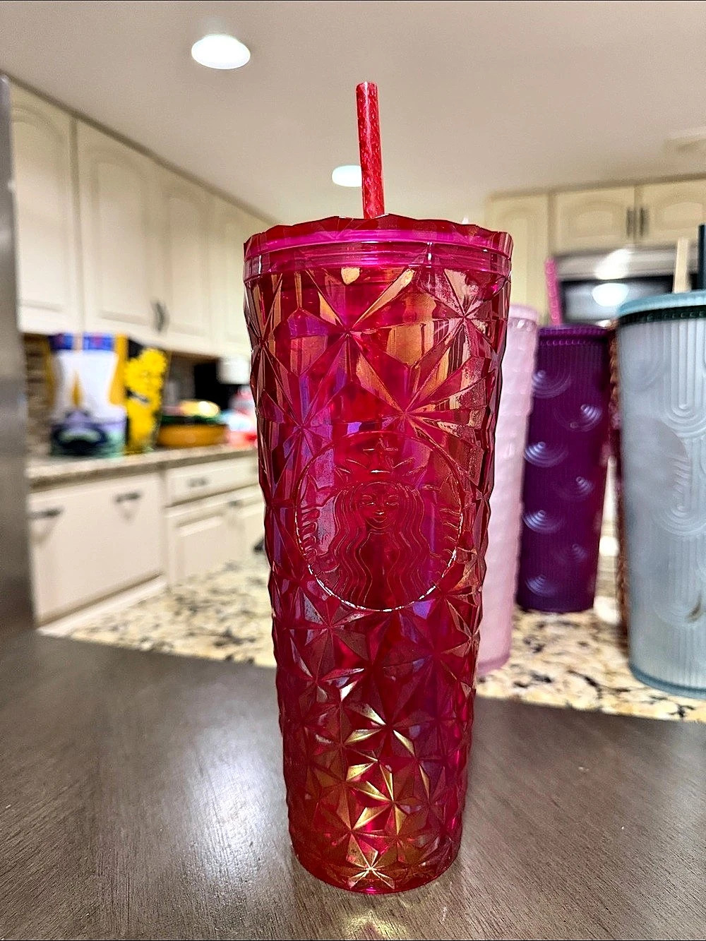 Starbucks Red Bling Studded Cold Cup Tumbler Venti 24oz Pink